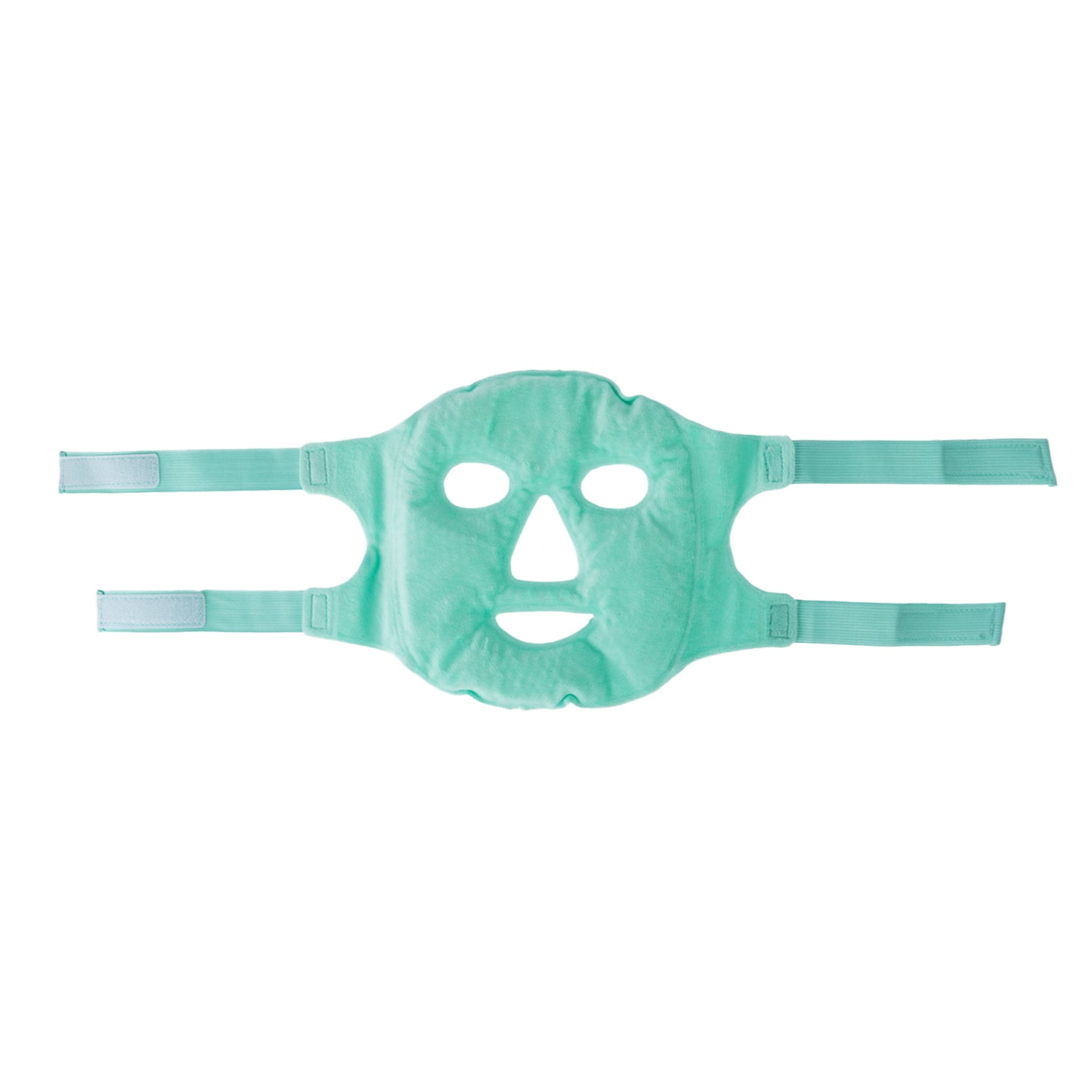 Grace & Gild Cooling Gel Bead Face Mask Light Green shown flat with soft plush side facing up and adjustable straps.