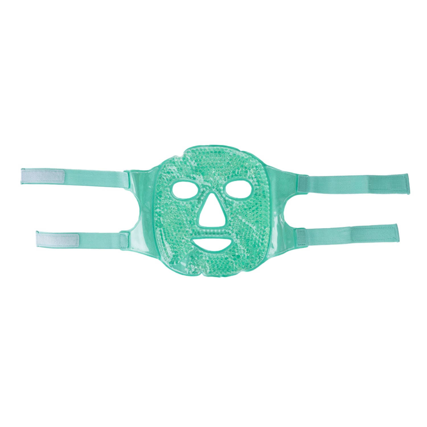 Grace & Gild Cooling Gel Bead Face Mask Light Green shown flat with cooling gel bead side facing up and adjustable straps.