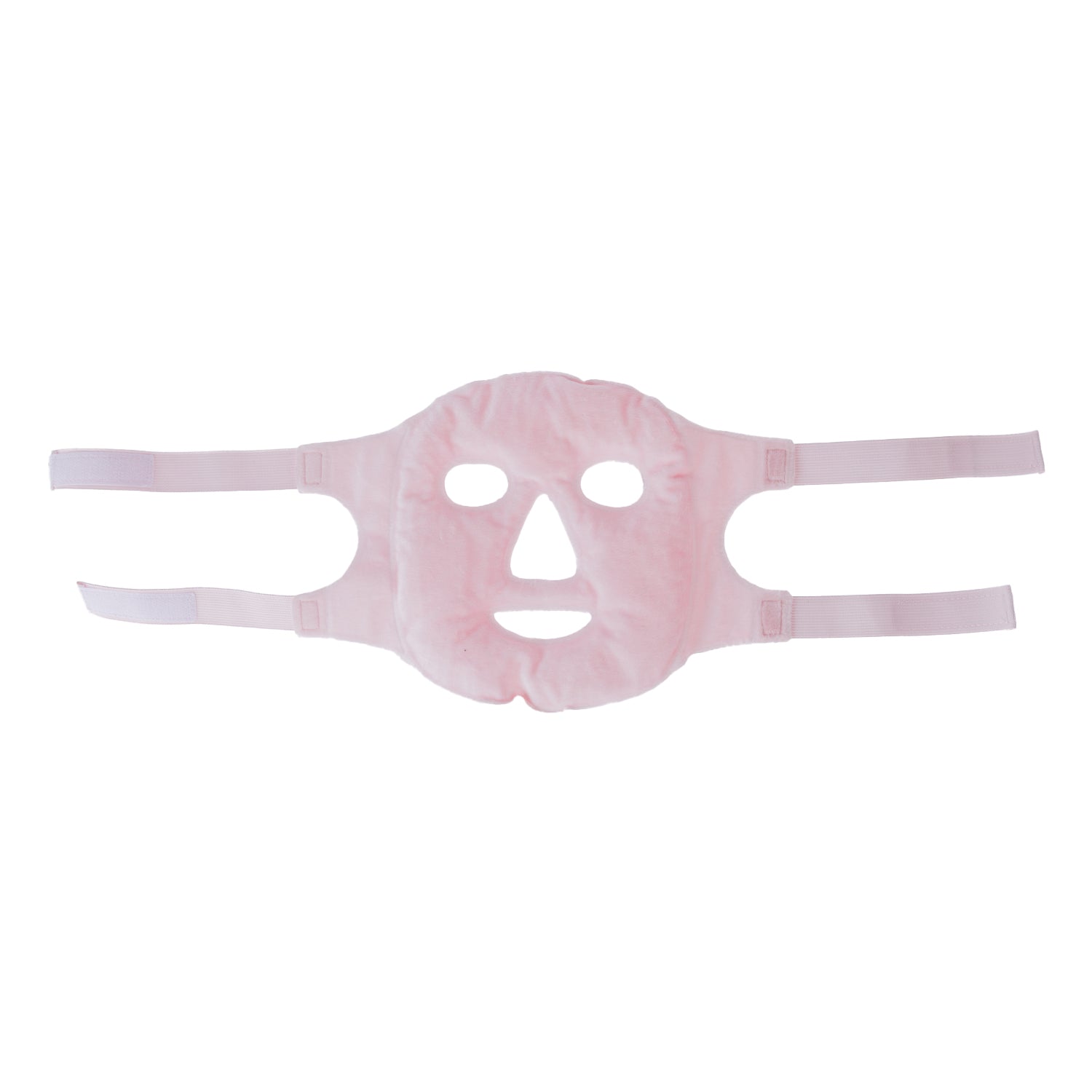 Grace & Gild Cooling Gel Bead Face Mask Light Pink shown flat with soft plush side facing up and adjustable straps.