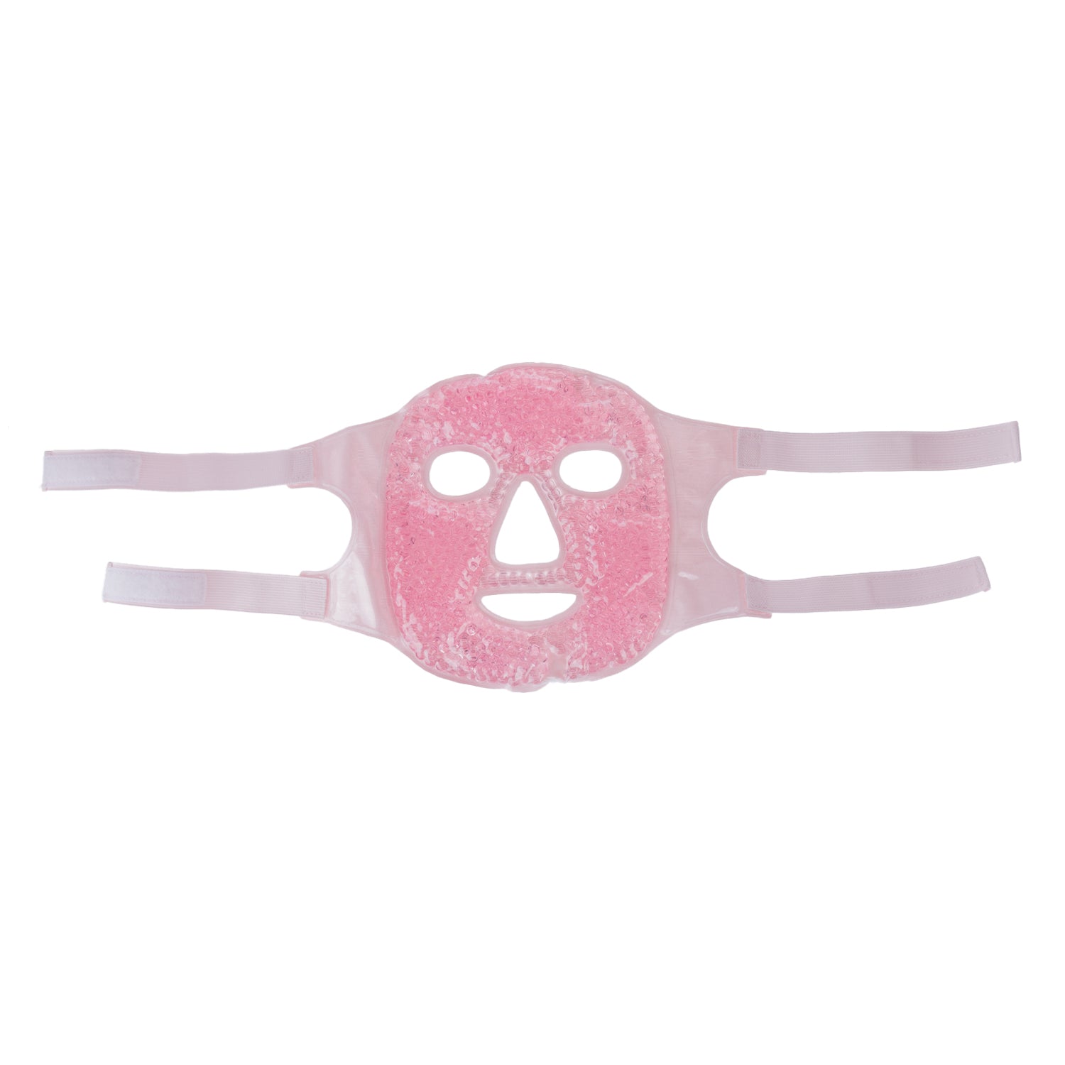 Grace & Gild Cooling Gel Bead Face Mask Light Pink shown flat with cooling gel bead side facing up and adjustable straps.