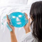 Grace & Gild Cooling Gel Bead Face Mask Sky Blue being held to show the cooling gel bead side.