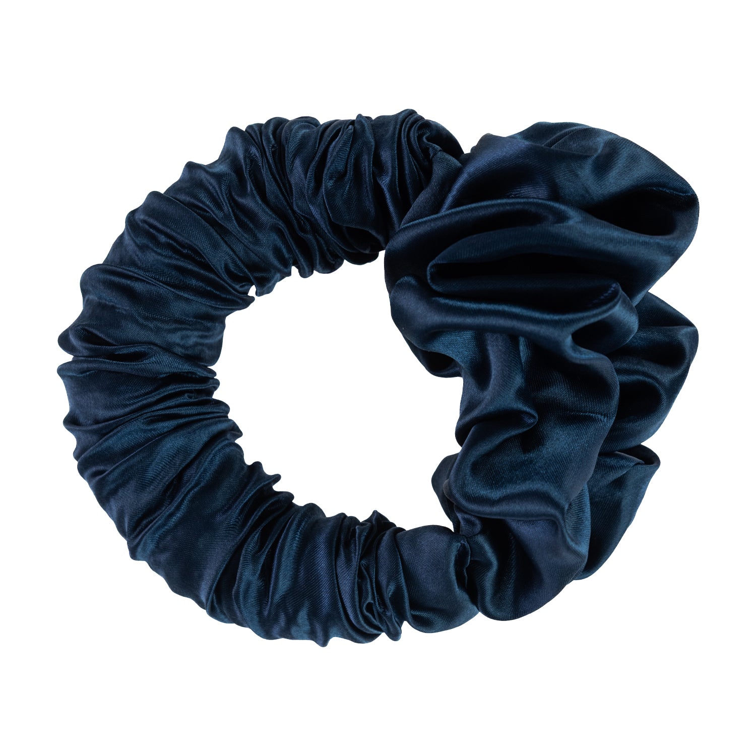 Grace & Gild Heatless Scrunchie Hair Curler in navy with a smooth satin-style finish and flexible circular design.