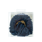 Grace & Gild Heatless Scrunchie Hair Curler in navy displayed in clear retail packaging.