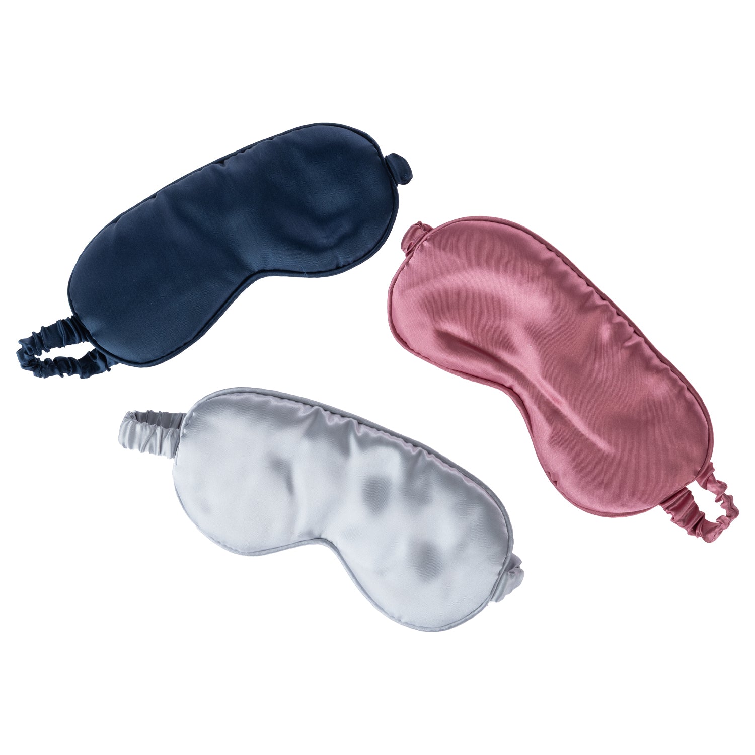 Grace & Gild So Soft Eye Masks displayed in navy, silver and pink colour options.