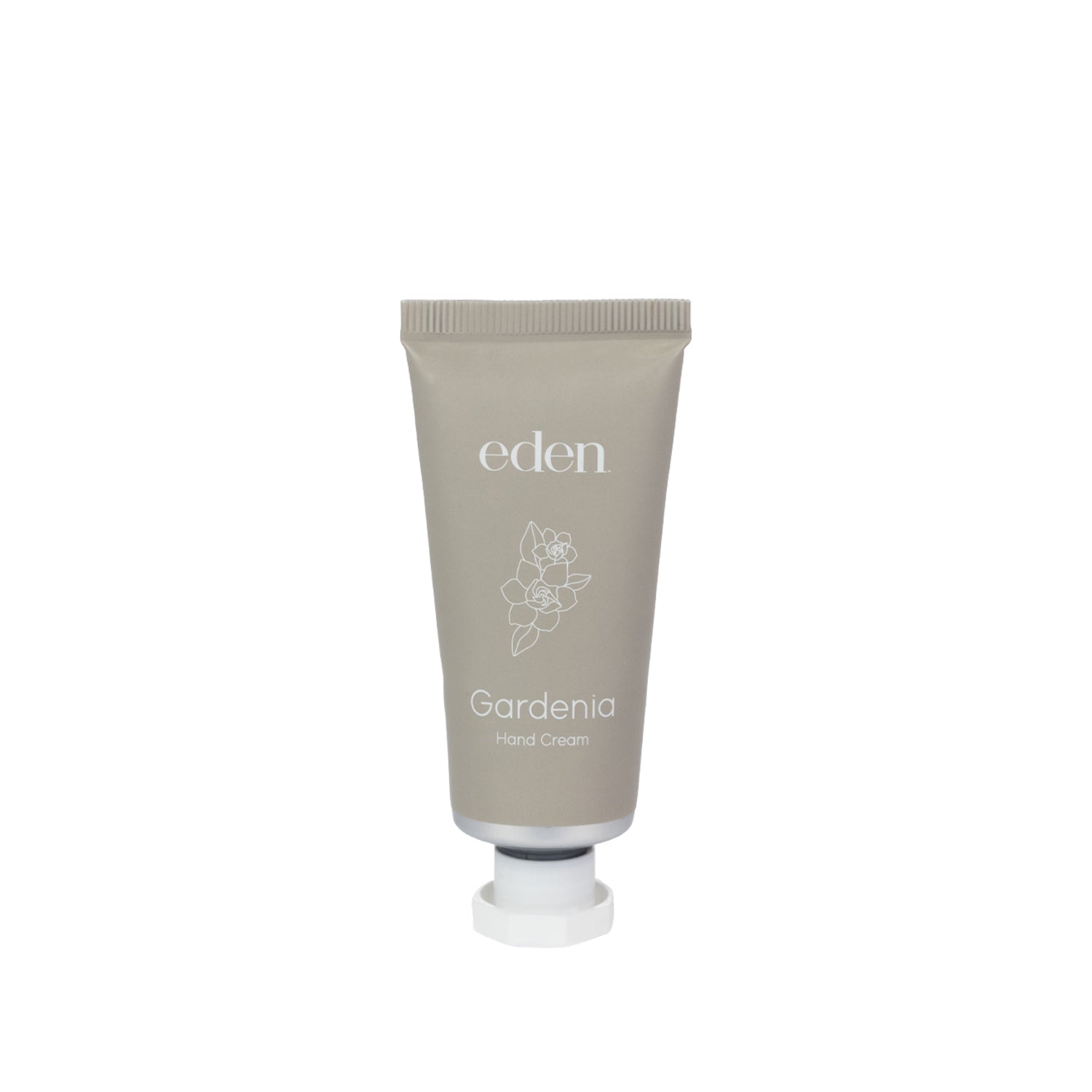 Eden Gardenia Hand Cream 30g in a neutral beige tube with gardenia floral line-art detailing.