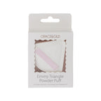 Grace & Gild Emmy Triangle Powder Puff 2 pack in pink and white, displayed in retail packaging on a white background.