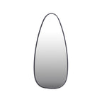 Black irregular pebble-shaped wall mirror with a slim metal frame and organic asymmetrical silhouette.