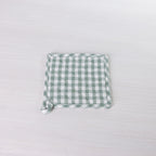 Gather Vichy Checks potholder in Green/Ivory with quilted stitching and a hanging loop.