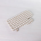 Gather Vichy Checks oven glove in Brown/Cream with quilted stitching and a hanging loop.