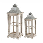 Design Republique Evelyn Lantern 2 Piece Natural set featuring two wooden and metal lanterns with glass panels.