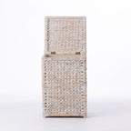 Cove Wilder Hamper Small in White Wash shown open, displaying the interior storage space and hinged lid.
