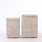 Cove Wilder Hamper Large and Small in White Wash displayed together on a white background.