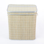 Design Republique Ranger Double Bamboo Hamper in Grey, front view highlighting the rectangular bamboo design, horizontal white stitching and matching fitted lid.