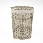 Large Cove Nettie wicker laundry hamper with a natural woven finish, removable linen lining, and matching woven lid.