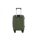 An forest green hardshell spinner suitcase with a telescopic silver handle and black wheels, shown on a plain white background.