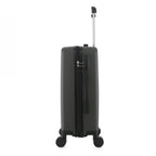 bb&b Travel Menton Suitcase in graphite, shown from the side with the handle extended, side carry handle, zip closure, and combination lock.