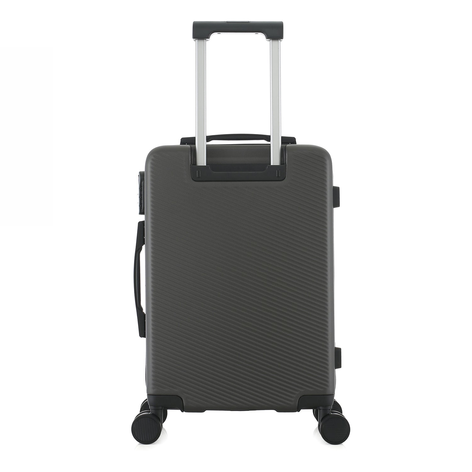 bb&b Travel Menton Suitcase in graphite, shown from the back with spinner wheels and an extended handle.