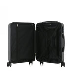 bb&b Travel Menton Suitcase in graphite, shown open to display the black interior lining, zip compartment, and securing straps.