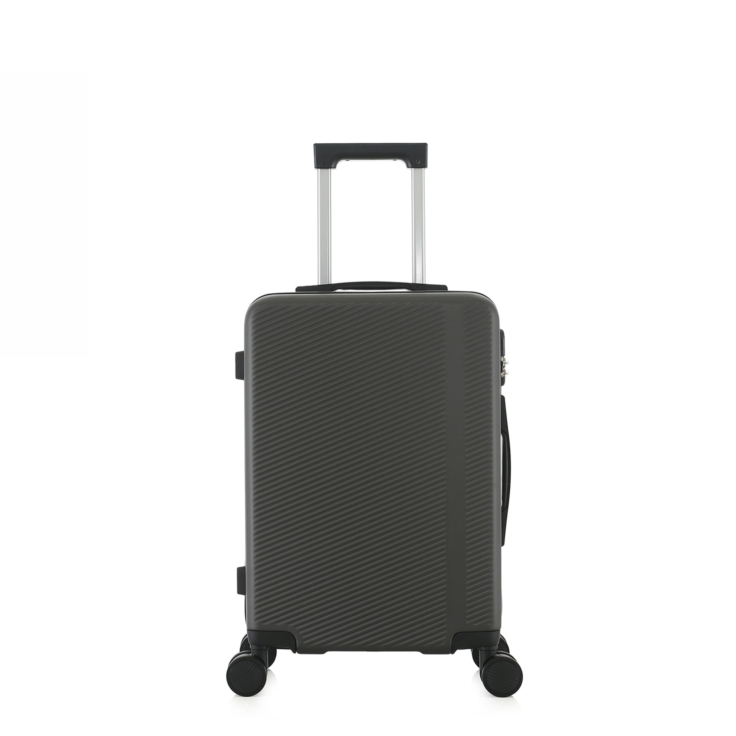 bb&b Travel Menton Suitcase in graphite, shown from the front with spinner wheels and an extended handle.