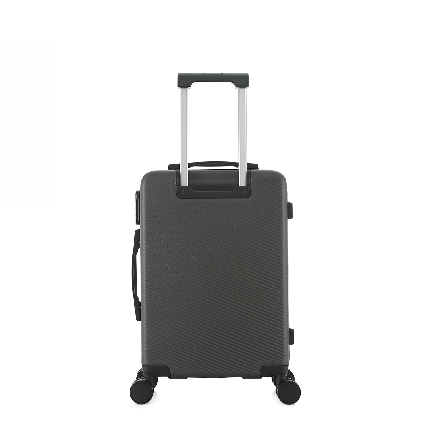 bb&b Travel Menton Suitcase in graphite, shown from the back with spinner wheels and an extended handle.
