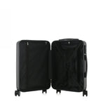 bb&b Travel Menton Suitcase in graphite, shown open to display the black interior lining, zip compartment, and securing straps.