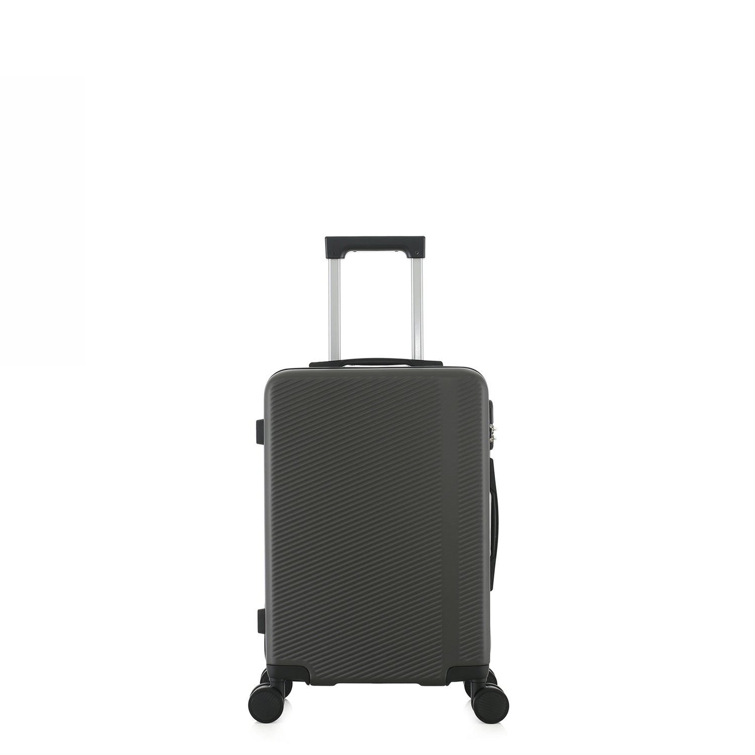 bb&b Travel Menton Suitcase in graphite, shown from the front with spinner wheels and an extended handle.