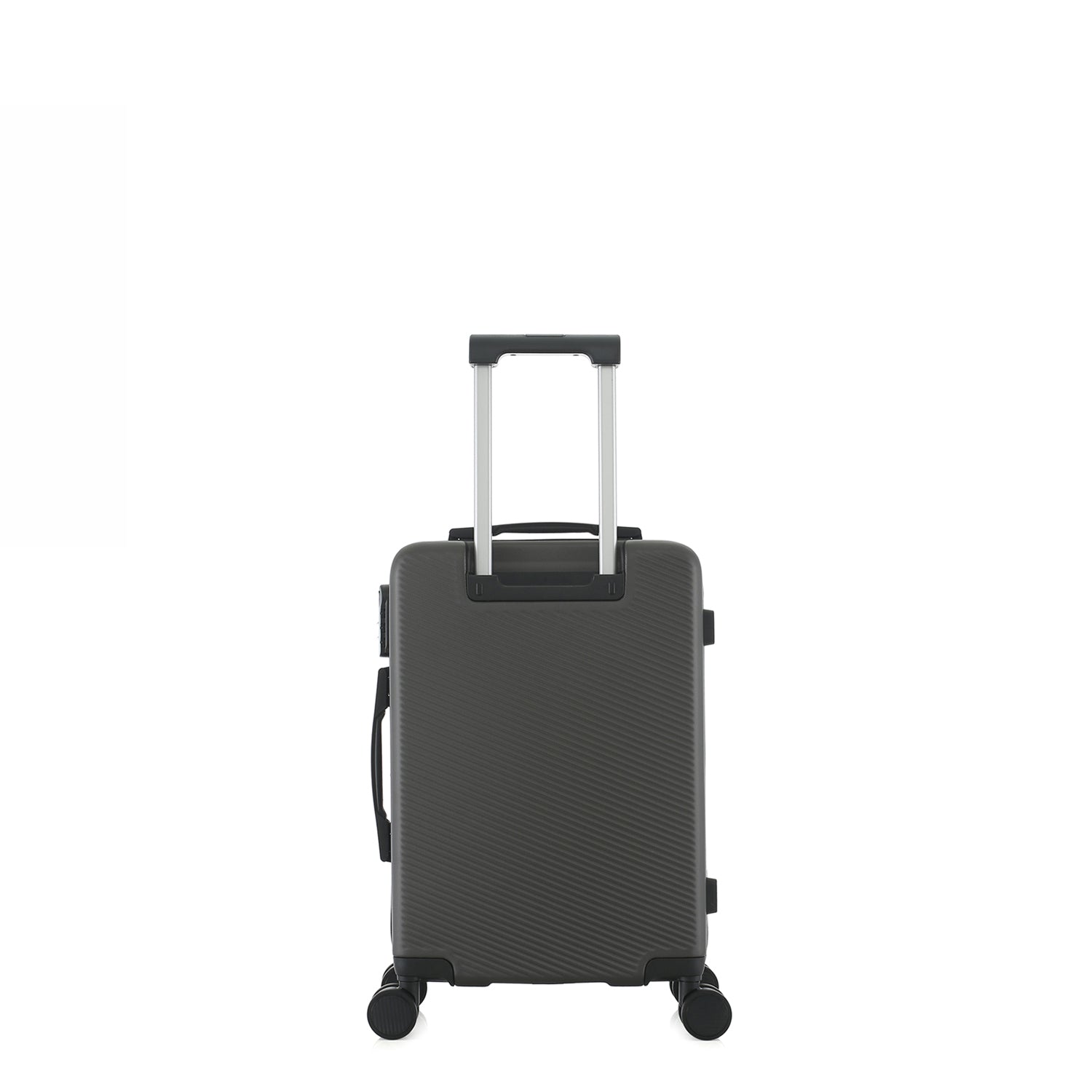 bb&b Travel Menton Suitcase in graphite, shown from the back with spinner wheels and an extended handle.