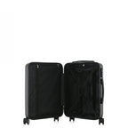 bb&b Travel Menton Suitcase in graphite, shown open to display the black interior lining, zip compartment, and securing straps.