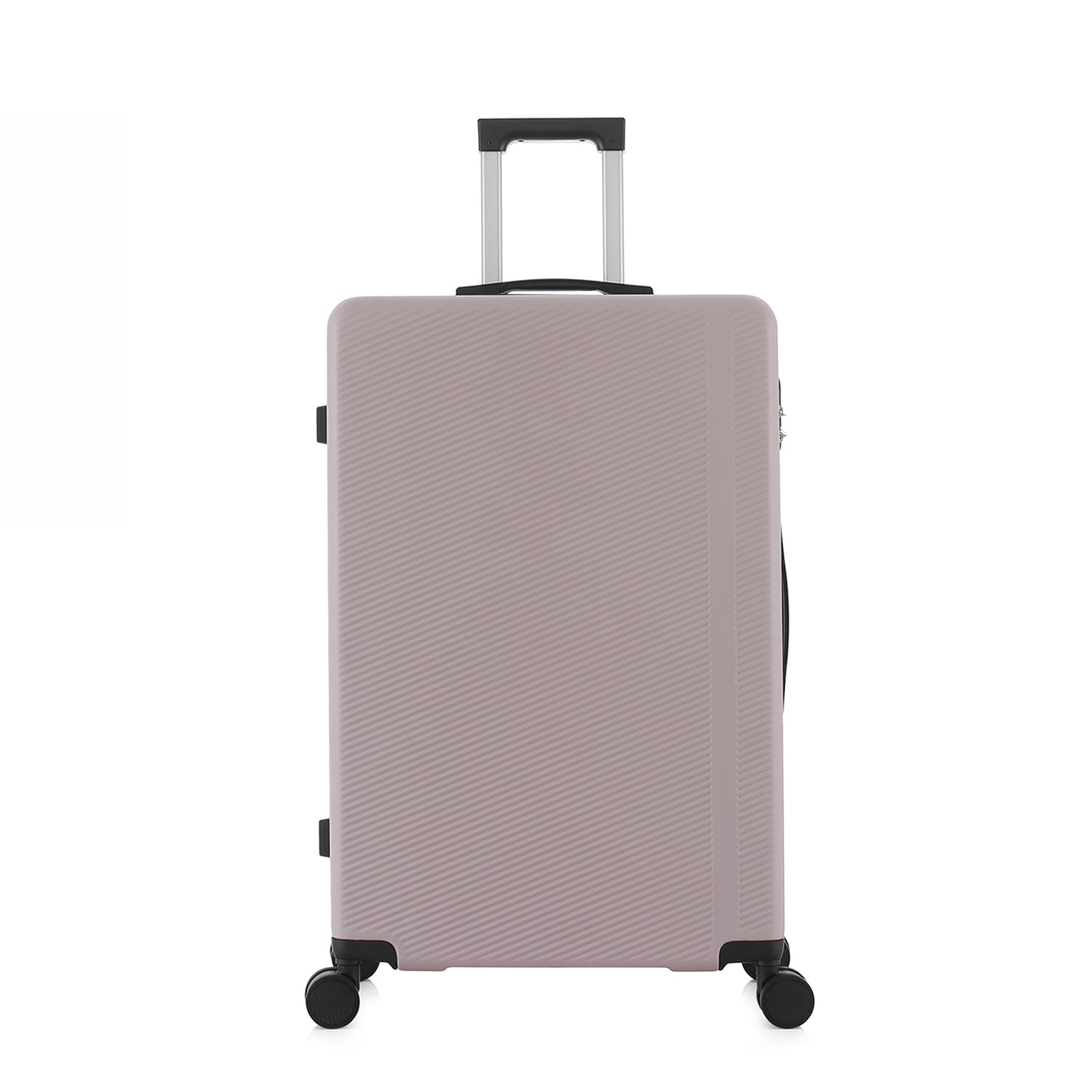 bb&b Travel Menton Suitcase in dusky purple, shown from the front with spinner wheels and an extended handle.