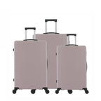 bb&b Travel Menton Suitcase range in dusky purple, showing the small, medium, and large sizes with extended handles.
