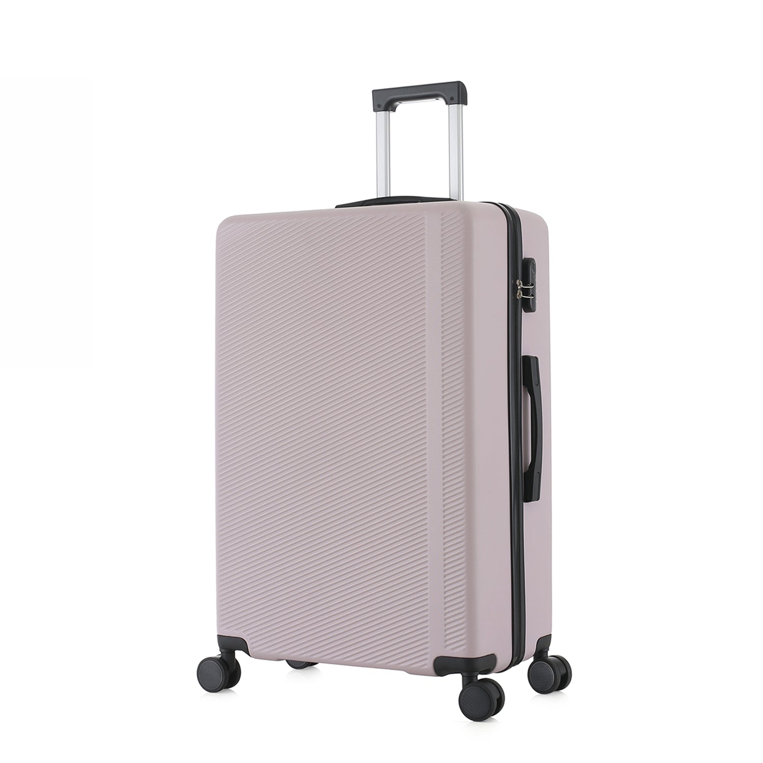 bb&b Travel Menton Suitcase in dusky purple, shown from a side angle with textured hard-shell exterior, spinner wheels, and an extended handle.