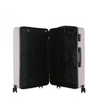 bb&b Travel Menton Suitcase in dusky purple, shown open to display the black interior lining, zip compartment, and securing straps.