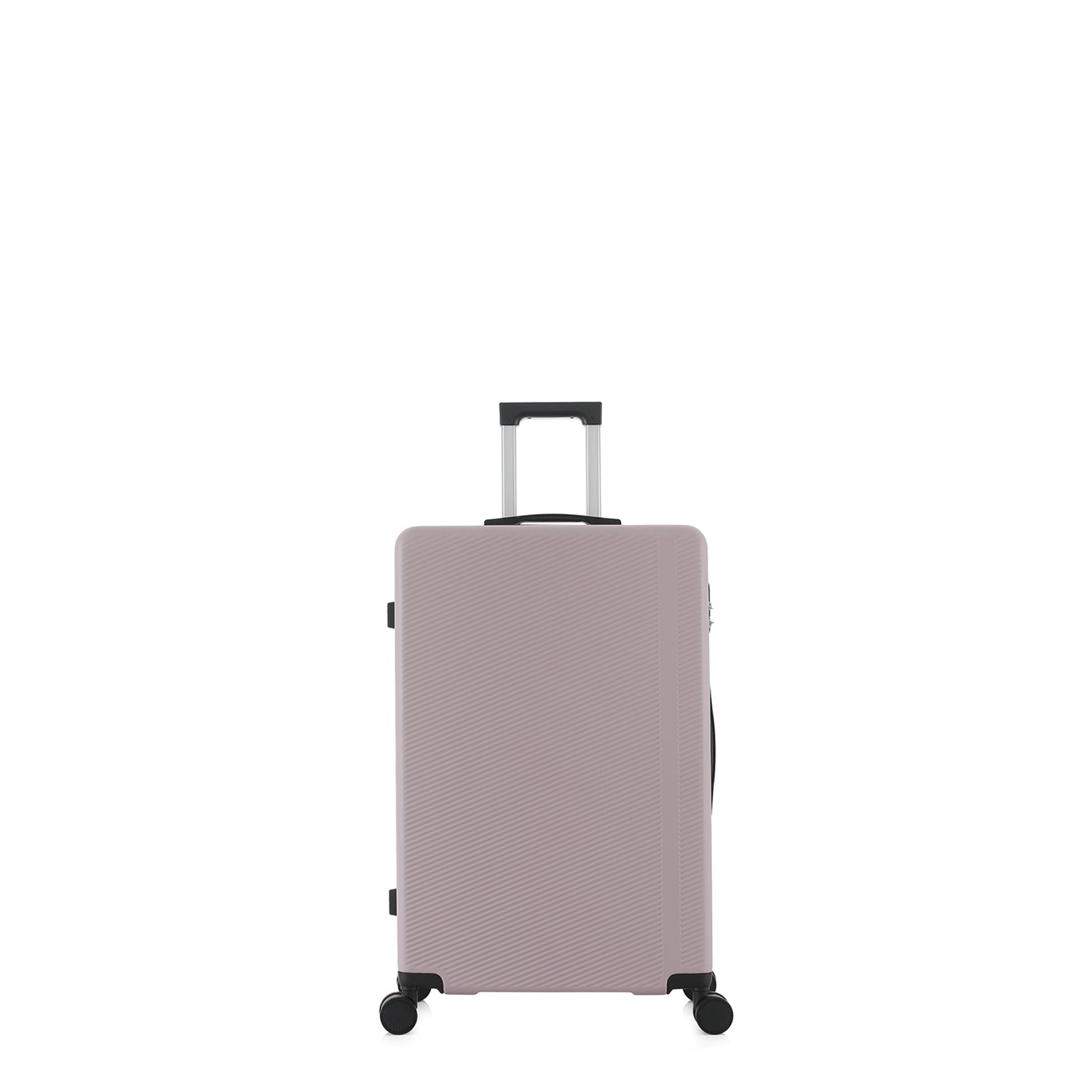 bb&b Travel Menton Suitcase in dusky purple, shown from the front with spinner wheels and an extended handle.