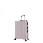 bb&b Travel Menton Suitcase in dusky purple, shown from a side angle with textured hard-shell exterior, spinner wheels, and an extended handle.