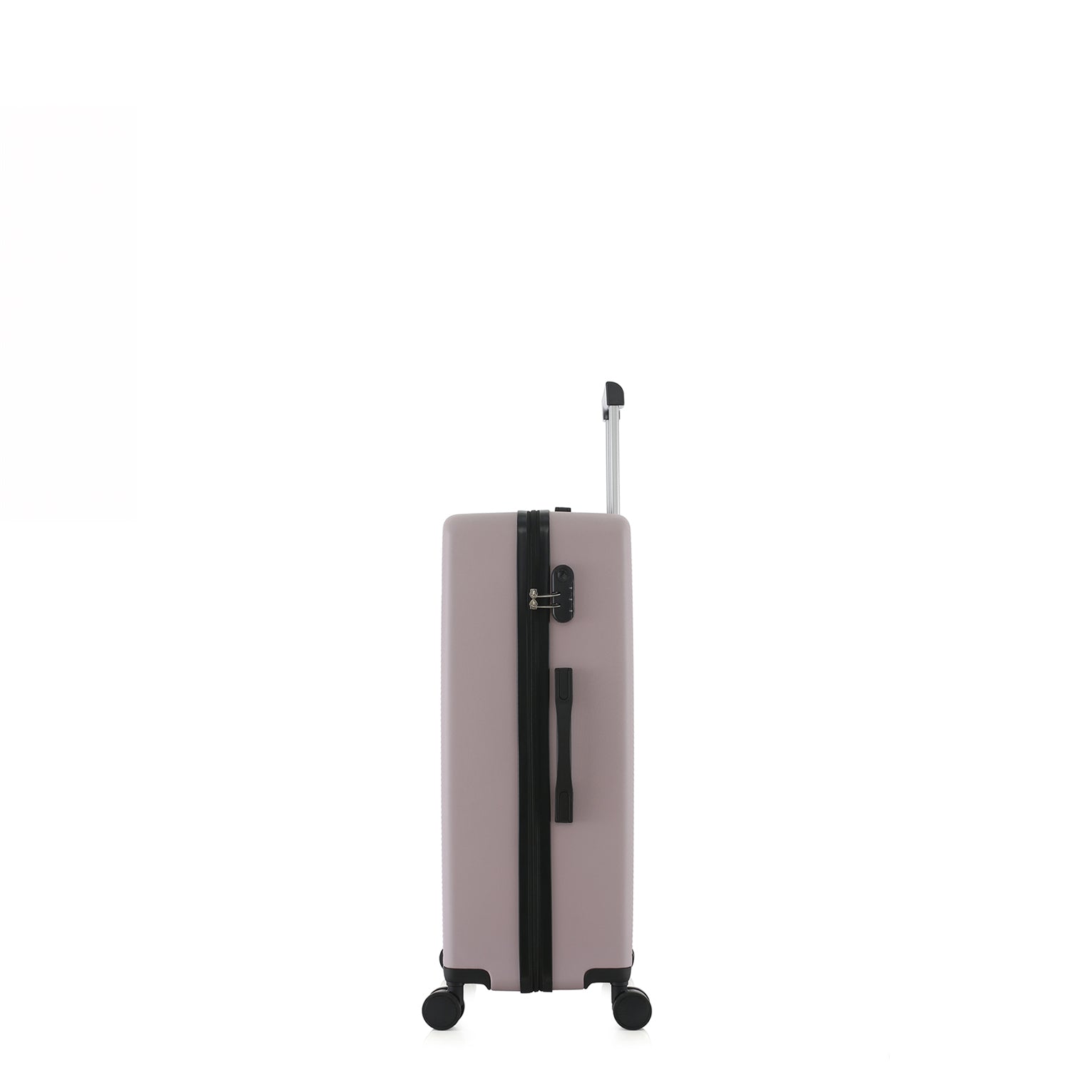 bb&b Travel Menton Suitcase in dusky purple, shown from the side with the handle extended, side carry handle, zip closure, and combination lock.