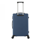 bb&b Travel Menton Suitcase in denim blue, shown from the back with spinner wheels and an extended handle.