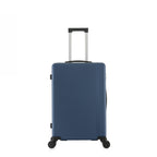 bb&b Travel Menton Suitcase in denim blue, shown from the front with spinner wheels and an extended handle.