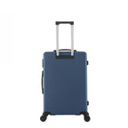 bb&b Travel Menton Suitcase in denim blue, shown from the back with spinner wheels and an extended handle.