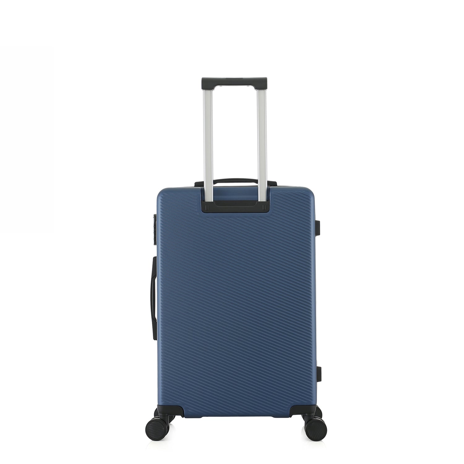 bb&b Travel Menton Suitcase in denim blue, shown from the back with spinner wheels and an extended handle.