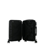 bb&b Travel Fern Suitcase Coconut Milk shown open with black lined interior, zip compartment and securing straps.