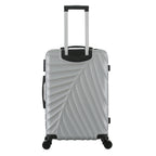 bb&b Travel Fern Suitcase Silver rear view with pull-up handle, spinner wheels and textured hard-shell design.