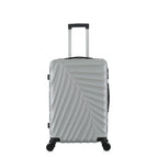 bb&b Travel Fern Suitcase Silver front view with pull-up handle, spinner wheels and textured fern-inspired hard shell.