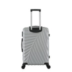 bb&b Travel Fern Suitcase Silver rear view with pull-up handle, spinner wheels and textured hard-shell design.