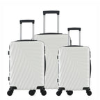 bb&b Travel Fern Suitcase Coconut Milk range shown together in small, medium and large sizes with pull-up handles.