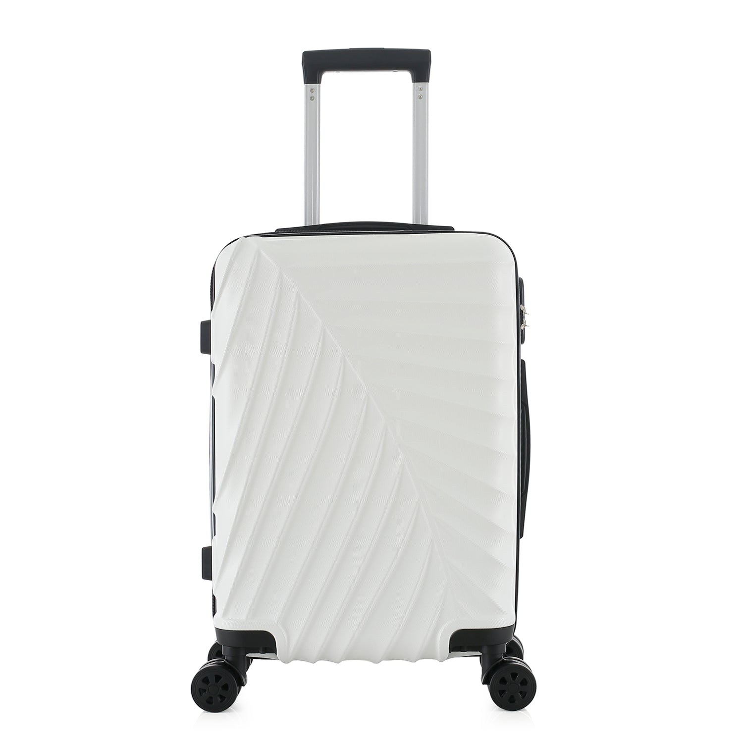 bb&b Travel Fern Suitcase Coconut Milk front view with pull-up handle, spinner wheels and textured fern-inspired hard shell.