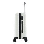 bb&b Travel Fern Suitcase Coconut Milk side view showing the combination lock, side handle, pull-up handle and spinner wheels.