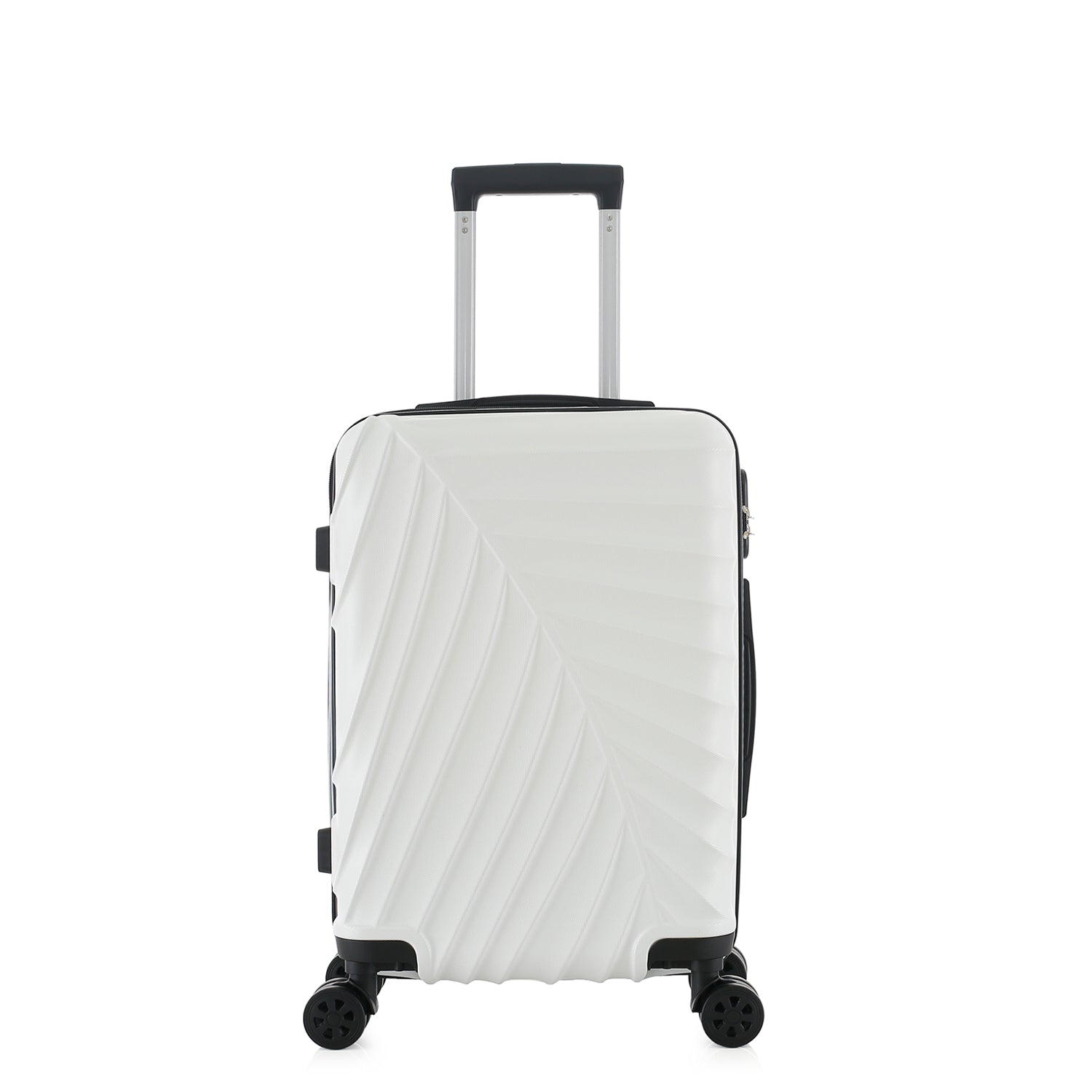 bb&b Travel Fern Suitcase Coconut Milk front view with pull-up handle, spinner wheels and textured fern-inspired hard shell.