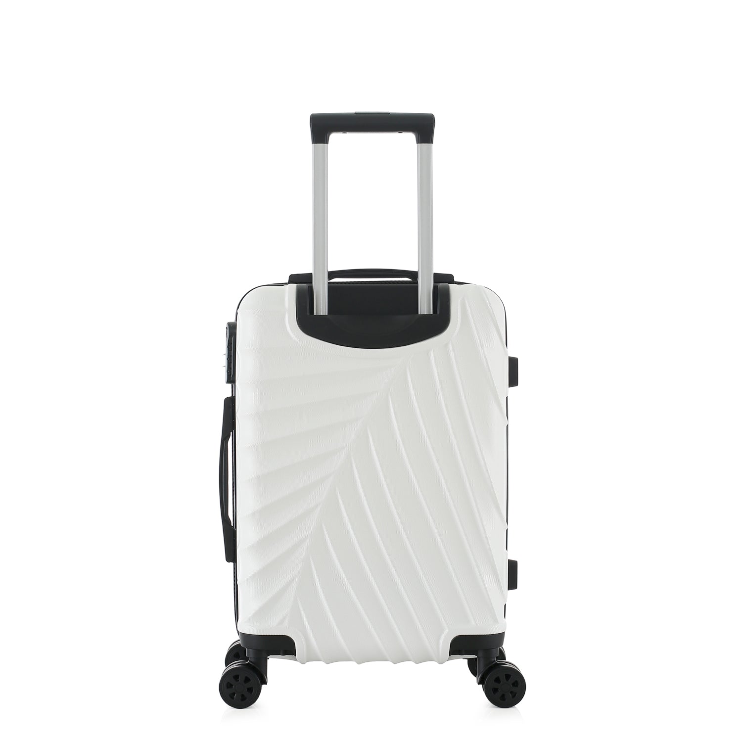 bb&b Travel Fern Suitcase Coconut Milk rear view with pull-up handle, spinner wheels and textured hard-shell design.