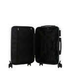 bb&b Travel Fern Suitcase Coconut Milk shown open with black lined interior, zip compartment and securing straps.