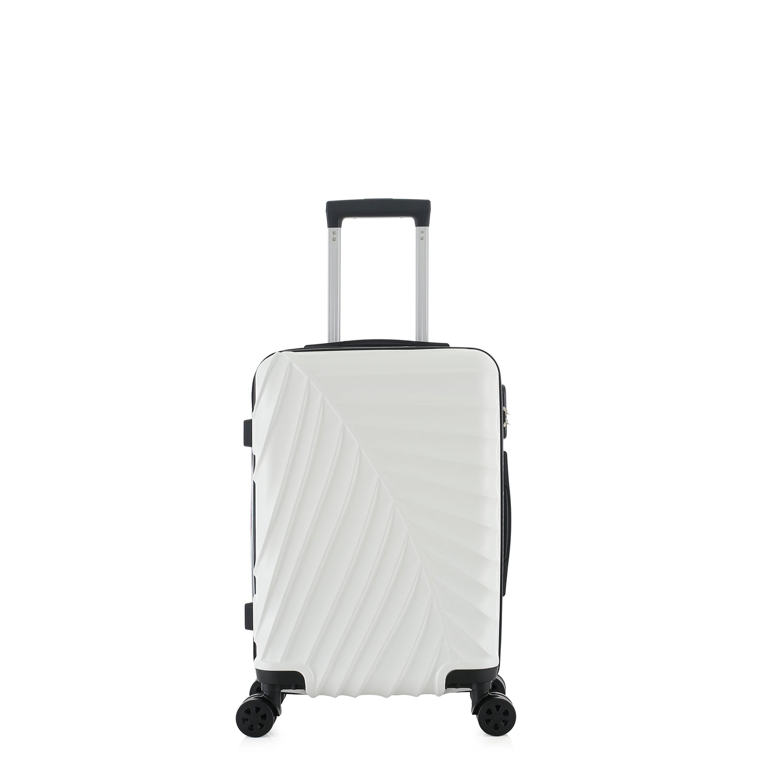 bb&b Travel Fern Suitcase Coconut Milk front view with pull-up handle, spinner wheels and textured fern-inspired hard shell.
